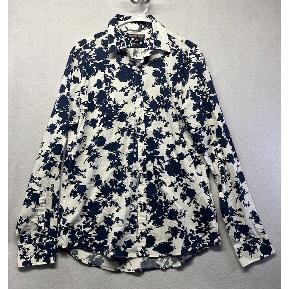 Michael Kors Slim-Fit Stretch Floral Print Button-Up Shirt Men's M Midnight - Picture 1 of 4